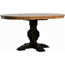 Weston Home 40- 60" Oval Wood Dining Table With Leaf, Oak Top, Pedestal Base, Antique Black