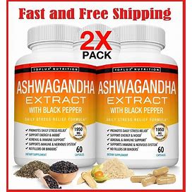 Organic Ashwagandha Capsules 1950 Mg (2 Pack) With Black Pepper Root