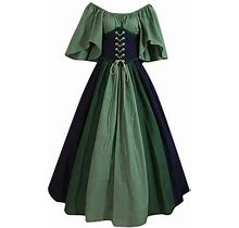 Jikolililili Women's Fashion Middle Ages Vintage Color Matching Short Sleeve Off Shoulder Dress Plus Size Dress For Women