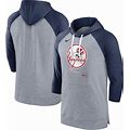 Men's Nike Heather Gray/Heather Navy New York Yankees Baseball Raglan 3/4-Sleeve Pullover Hoodie Size: 3XL