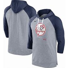 Men's Nike Heather Gray/Heather Navy New York Yankees Baseball Raglan 3/4-Sleeve Pullover Hoodie