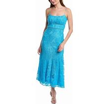 Ml Monique Lhuillier Womens Lace Midi Dress, 6, Blue