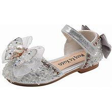 Boluoyi Girls Shoes Fashion Autumn Toddler And Girls Dance Performance Shoes Casual Shoes Thick Sole Round Toe Buckle Dress Shoes Silver 32