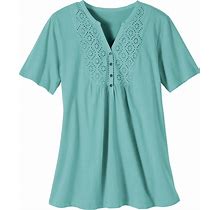 Blair Women's Haband Womens Eyelet Henley Knit Tunic - Blue - S - Misses