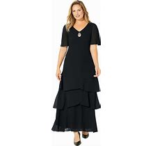 Plus Size Women's Tiered Chiffon Maxi Dress By Catherines In Black (Size 1X)
