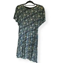 Loft Dresses | Ann Taylor Loft Dress 4 Womens Knee Length Slit Sleeve Floral Blue Casual | Color: Blue | Size: 4