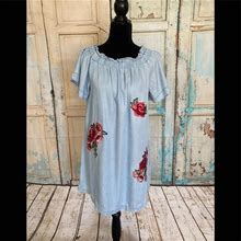 Ana A New Approach Dresses | Ana A New Approach Women Short Sleeve Floral Embroidered Denim Shift Dress Sz M | Color: Blue | Size: M