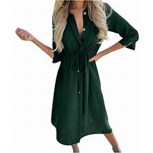 Finelylove Sorority Formal Dress Petite Formal Dresses For Women V-Neck Solid 3/4 Sleeve Jacket Dress Army Green