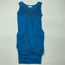 Geri C. Newyork Womens Sheath Dress Blue Scoop Sleeveless Beads
