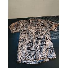 Favant Hawaiian Shirt Button Down Men's Size Small S Brown Tapa Print Monstera