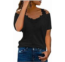 Juranmo Clothing Clearance Women Clearance Tops Basic Patchwork Casual Top For Womens Short Sleeve Floral Shoulder Cold Shoulder Vneck Lace Spandex To