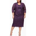 S.L. Fashions Women's Sequined Lace Jacket Dress (Plus), Size 14W, Eggplant