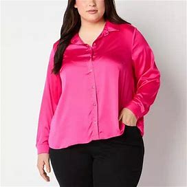 Bold Elements Womens Long Sleeve Regular Fit Button-Down Shirt | Pink | Womens X-Small | Shirts + Tops Blouses