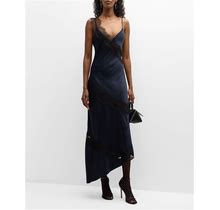 A.L.C. Soleil Satin Lace Asymmetric Maxi Dress, Dark Sapph, Women's, 0, Casual & Work Dresses Maxi Dresses