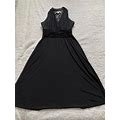 Evan Picone Women Size 6 Black Sleeveless V-Neck A-Line Midi Dress (A22)