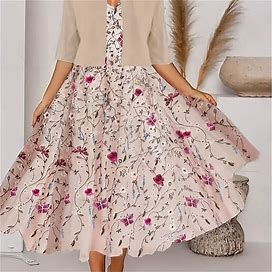 Floral Print Dress Set, Women's V Neck Sleeveless Half Sleeve Outfits Women's Clothing Cardigan,Apricot,Handpicked,Temu