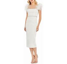 Mac Duggal Women's Feather & Pearl-Embellished Midi-Dress - White - Size 6