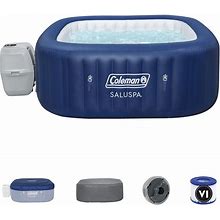 Coleman Saluspa Atlantis Airjet 4 To 6 Person Inflatable Hot Tub Square Portable Outdoor Spa With 140 Soothing Jets With Cover, Blue