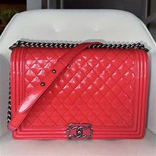 Chanel Hot Pink Quilted Patent Leather Large Boy Bag Ruthenium Special