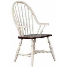 Sunset Trading Andrews 18" Windsor Wood Dining Arms Chair In White/Chestnut