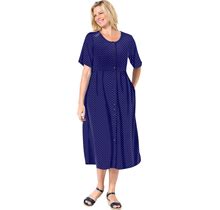 Plus Size Women's Button-Front Essential Dress By Woman Within In Navy Polka Dot (Size M)