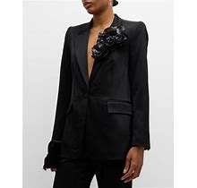 Ungaro Jamie Sequin Flower-Embellished Satin Jacket, Black, Women's, S, Coats Jackets & Outerwear Jackets