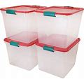 HOMZ 31 Quart Holiday Plastic Storage Container Bin With Latching Lid, 4 Pack