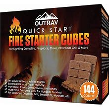 Outrav Fire Starter Cubes, 144Ct Charcoal Firestarter Squares For Lighting Fireplace, Wood Stove, Grill, Campfire, BBQ Smoker Pit - Mini Nontoxic