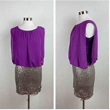 Mm Couture Miss Me Purple Gold Sequin Dress Women Small
