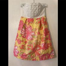 Lilly Pulitzer Dresses | Lilly Pulitzer Summer Strapless Dress Floral Sz 0 | Color: Tan | Size: 0