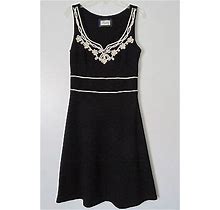 Emmelee Black Embroidered Sleeveless Side Zip Knee-Length A-Line Dress