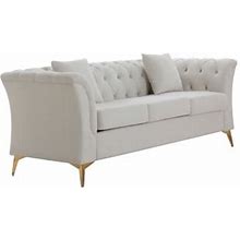 Docooler Modern Chesterfield Curved Sofa Tufted Couch 3 Seat Button Tufed Loveseat With Scroll Arms And Gold Metal Legs For Living Room Bedroom Beige