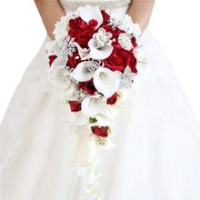IFFO Bridal Bouquets For Wedding, Calla Lilies Simulation Rose Diamonds Pearl Bride Wedding Bouquet, Romantic Wedding Party Decoration Confession