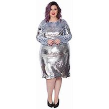 Astra Signature Women's Plus Size Glitter Long Sleeve Bodycon Andromeda Sequin Dress Silver
