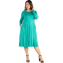 Long Sleeve Fit And Flare Plus Size Midi Dress