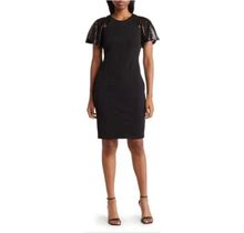 Calvin Klein Womens Black Sequin Short Sleeve Sheath Cocktail Dress Sz