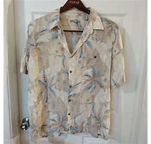 Batik Bay Button Hawaiian Shirt Mens 2XL Beige Floral Short Sleeve Pocket