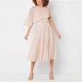 Danny & Nicole Glitter Short Sleeve Midi Fit + Flare Dress | Pink | Womens 10 | Dresses Fit + Flare Dresses | Glitter|Hidden Closure