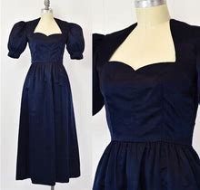 1970S Oscar De La Renta Navy Blue Sweetheart Dress