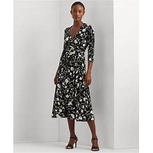Lauren Ralph Lauren Women's Floral Surplice Jersey Dress - Black/Cream - Size 10