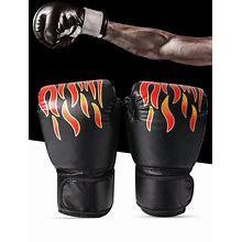 2Pcs/Set Adult Flame Pattern Boxing Gloves For Combat, Mma, Punching And Sparring,One-Size