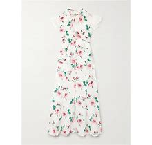 Alessandra Rich Bow-Detailed Embellished Organza-Trimmed Floral-Print Silk Midi Dress - Women - White Dresses - L