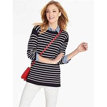 Talbots Sweaters | Talbots Preppy Stripe Drop Shoulder Sweater 3/4 Sleeve Cozy Petite Women's M | Color: Blue/White | Size: M
