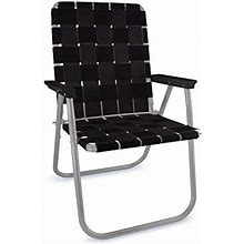 Lawn Chair USA | Folding Aluminum Webbed Chair For Camping, Sports, And Beach | Classic - Black With Black Arms