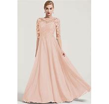 STACEES Mother Of The Bride Dress A-Line Bateau Half Sleeve Long Chiffon Beading Appliqued - Pearl Pink