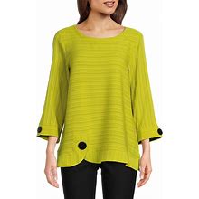 Ali Miles Woven Textured Jacquard Scoop Neck 34 Sleeve Button Accent Detail Tunic, Womens, S, Lime