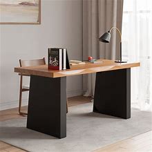 63" Industrial Natural & Black Rectangular Office Desk Sturdy Pine Wood Computer Desk
