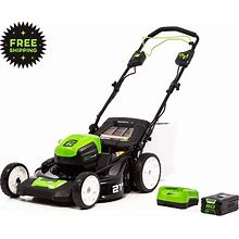 Greenworks Pro 21" 80V Self-Propelled Cordless Lawn Mower, 5Ah Battery, MO80L510