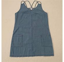 Venus Denim Cotton Racerback Dress With Pockets Size L Blue 2500