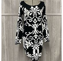 Damask Print Black & White Sweater Dress Size L | Color: Black/White | Size: L
